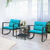 3 Pcs Patio Rattan Set Rocking Chair Cushioned Sofa Garden Furniture