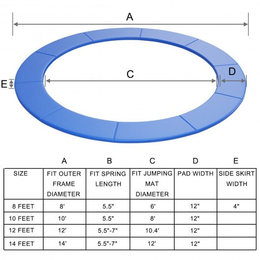 12FT Trampoline Replacement Safety Pad Bounce Frame