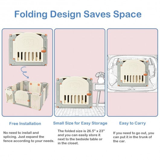 Foldable Baby Playpen 14 Panel Activity Center Safety Play Yard