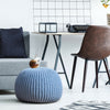 100% Cotton Hand Knitted Pouf Floor Seating Ottoman-Blue