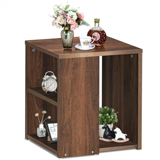 2 Shelf Side End Table with Open Storage Shelves