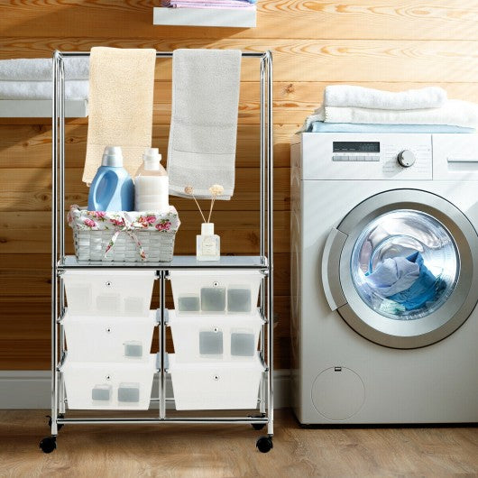 6 Drawer Rolling Storage Cart with Hanging Bar