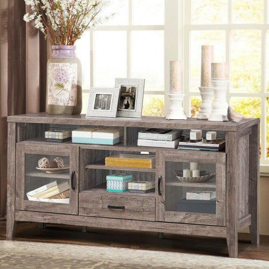 Tall TV Stand with Glass Storage & Drawer