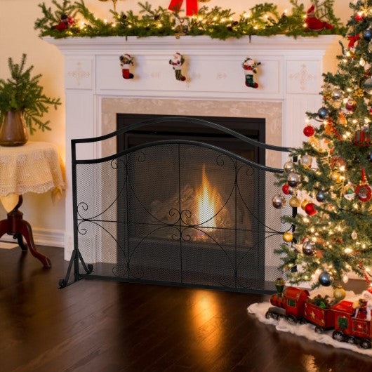 Single Panel Fireplace Screen Free Standing Spark Guard Fence
