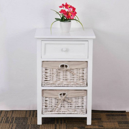 3 Tier Set of 2 Wood Nightstand with 1 & 2 Drawer