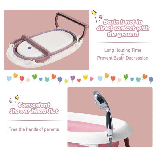Folding Portable Baby Bathtub w/ Cushion Blue
