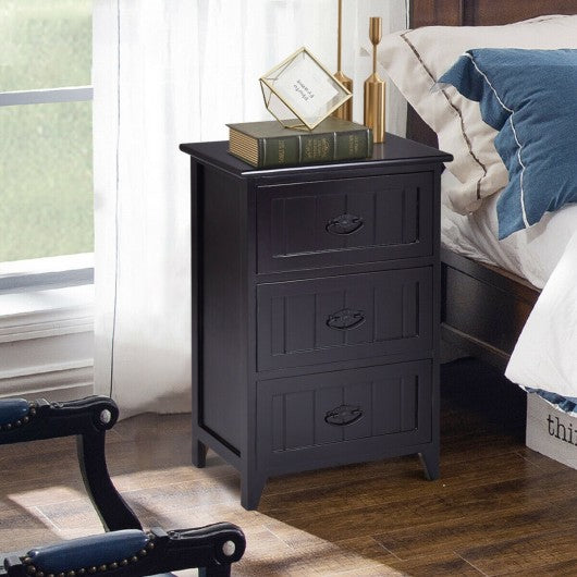 3 Drawers End Storage Wood Side Nightstand