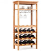 16 Bottles Bamboo Storage Wine Rack with Glass Hanger