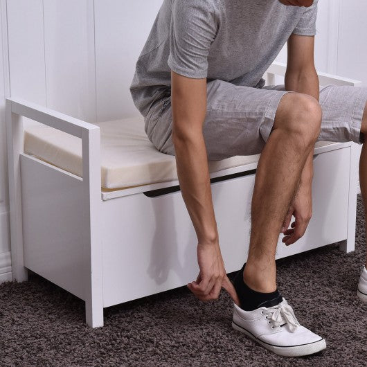 Shoe Bench Hallway Entryway Storage Rack w/ Cushion Seat-White