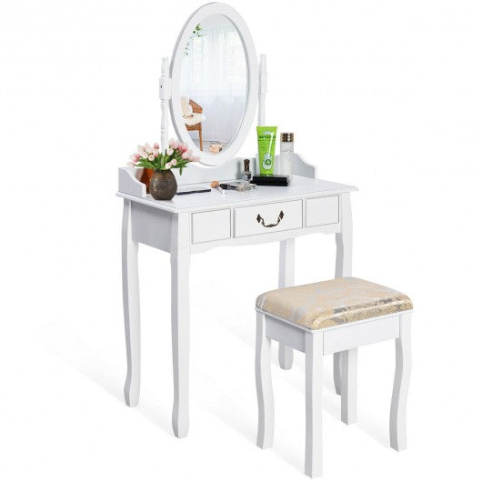 White Vanity Makeup Dressing Table with Rotating Mirror
