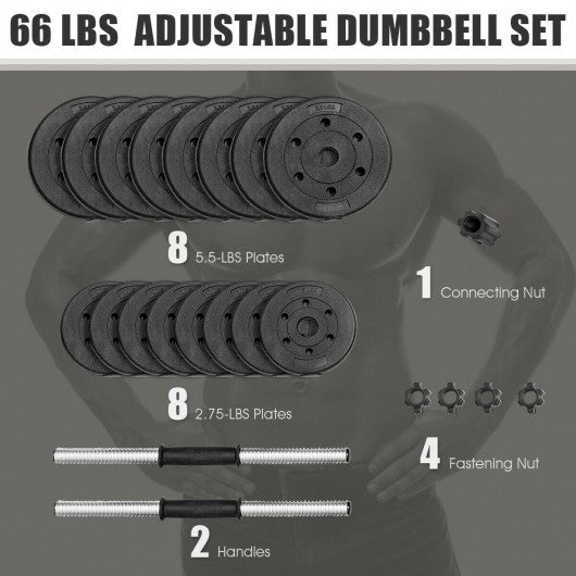 66 LBS 16 Adjustable Plates Fitness Dumbbell