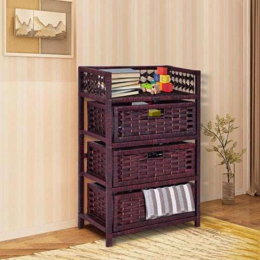 3 Drawers Wicker Baskets Storage Chest Rack