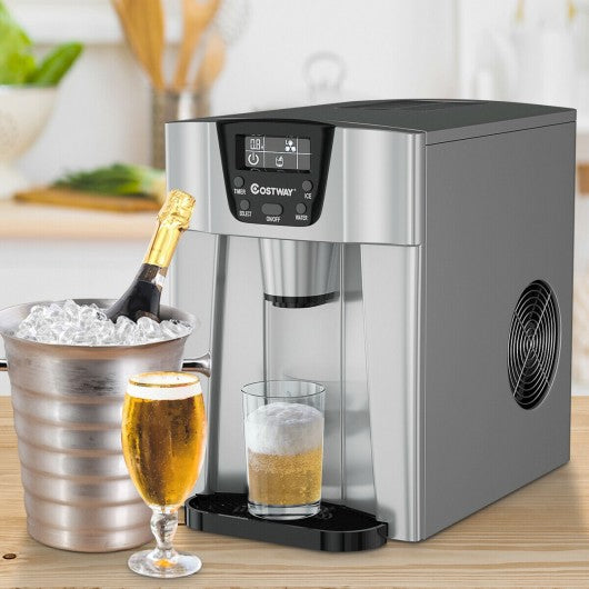 2-In-1 Ice Maker Water Dispenser 36lbs/24H LCD Display-Silver