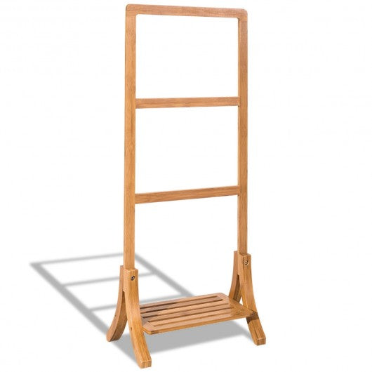 Free Standing Bamboo Towel Rack with Bottom Shelf