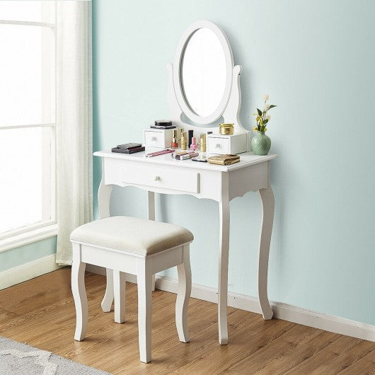 White Simple Vanity Makeup Table with Mirror + 3 Drawers