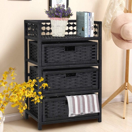 3 Drawers Wicker Baskets Storage Chest Rack
