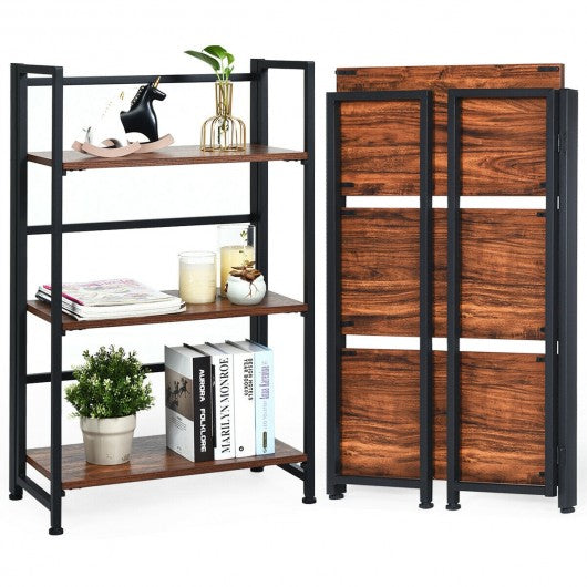 3-Tier Portable Display Folding Bookshelf Storage Shelf