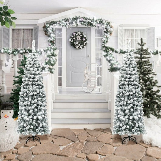 6 ft Unlit Hinged Snow Flocked Artificial Pencil Christmas Tree with 500 Branch Tip