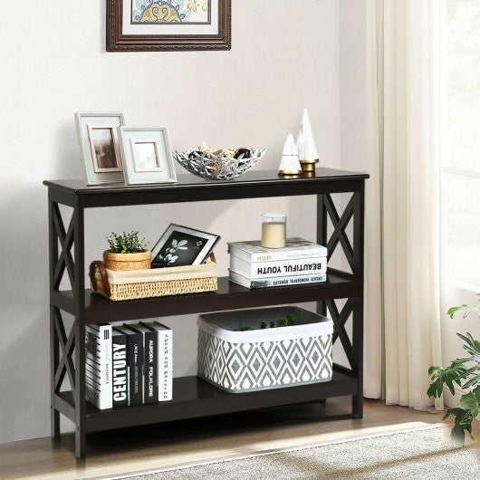 3-Tier Console X-Design Sofa Side Accent Table-Espresso