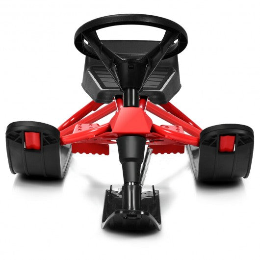 Kids Snow Sled w/ Steering Wheel & Double Brakes Pull Rope