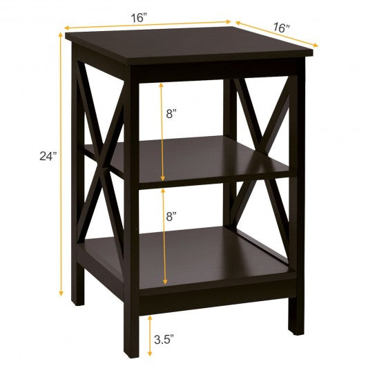 3-Tier Nightstand End Table with X Design Storage