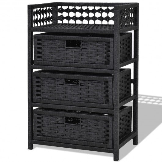 3 Drawers Wicker Baskets Storage Chest Rack