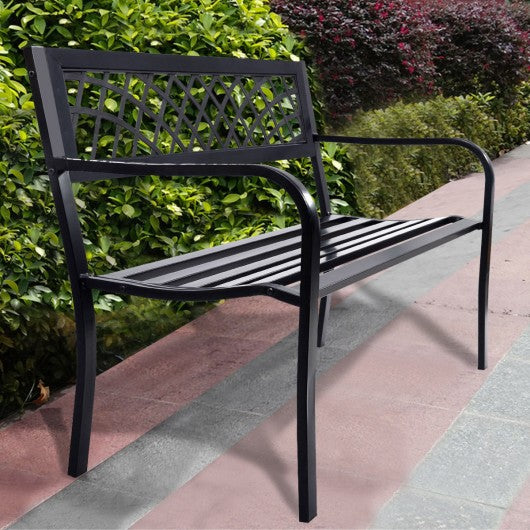 Patio Park Garden Bench Outdoor Deck Steel Frame