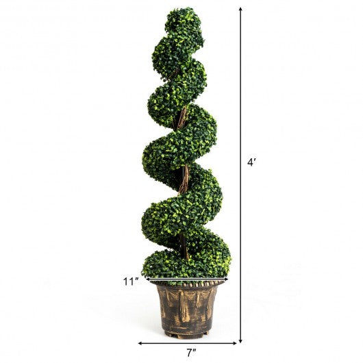 2-Set 4' Artificial Decor Green Boxwood Spiral Tree