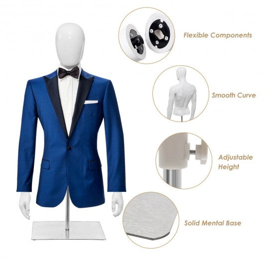 Plastic Half Body Head Turn Male Mannequin with Base