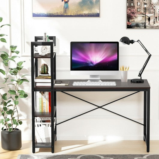 4 Tier Storage Shelves Computer Desk-Brown