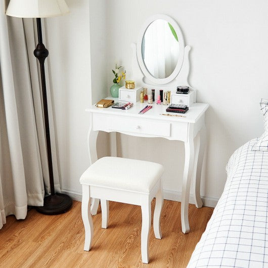 White Simple Vanity Makeup Table with Mirror + 3 Drawers