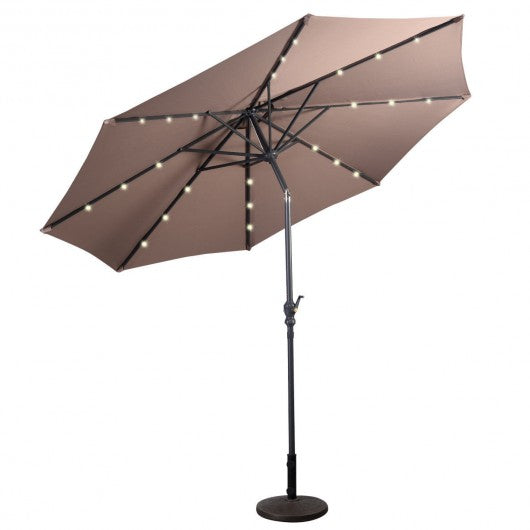 10FT Patio Solar Umbrella LED Patio Market Steel Tilt W/ Crank Outdoor New-Tan