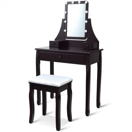 10 LED Lighted Mirror and 3 Drawers Vanity Table Set