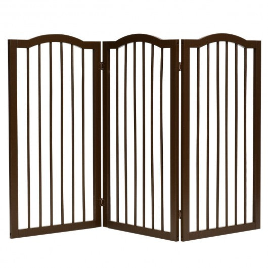 3-Panel Wooden Freestanding Pet Gate w/ Arched Top