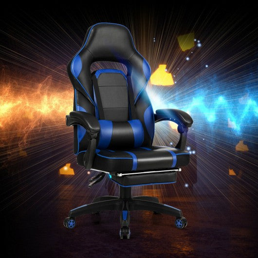 Massage Gaming Chair with Footrest & Lumbar Support-Blue