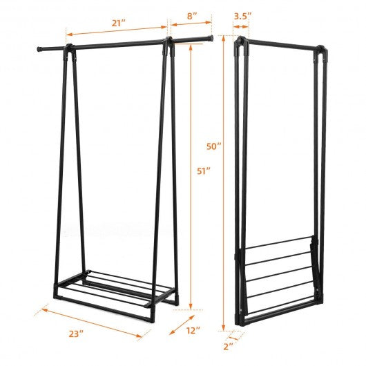 Folding Clothes Hanger with Extendable Hanging Rod-Black