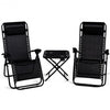 3 pcs Folding Portable Zero Gravity Reclining Lounge Chairs Table-Black