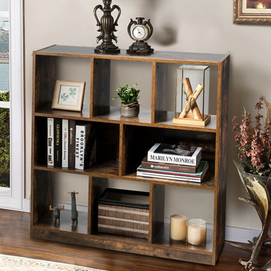 Open Compartments Industrial Freestanding Bookshelf-Brown