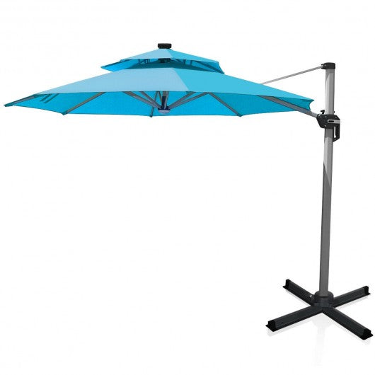 12ft 360° Rotation Aluminum Solar LED Patio Cantilever Umbrella