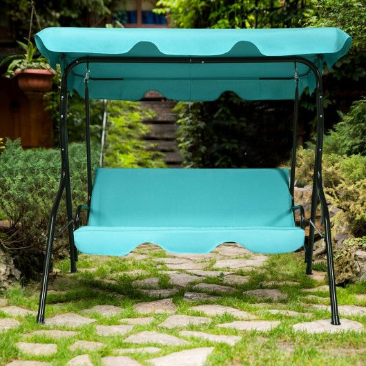 3 Seats Patio Canopy Cushioned Steel Frame Swing Glider Hammock