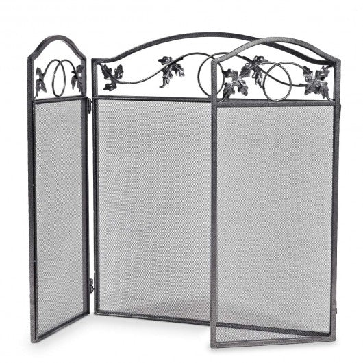 3 Panel Folding Steel Fireplace Screen Doors
