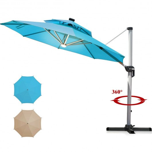 12ft 360° Rotation Aluminum Solar LED Patio Cantilever Umbrella