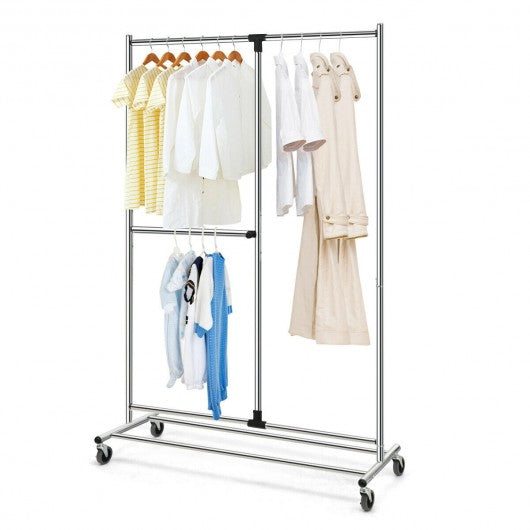 Heavy Duty Adjustable Rack Rolling Clothes Organizer On Wheels