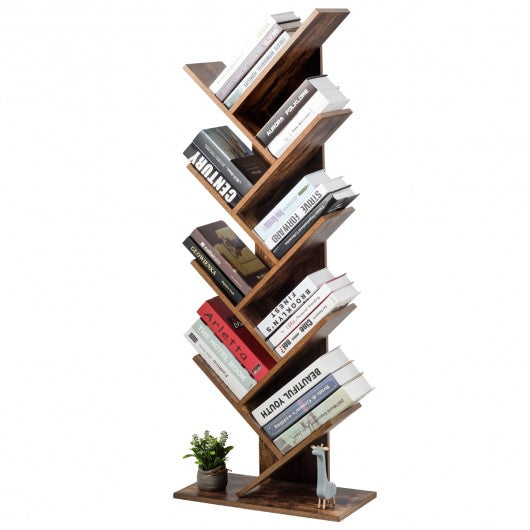 8-Tier Free Standing Tree Bookshelf-Coffee