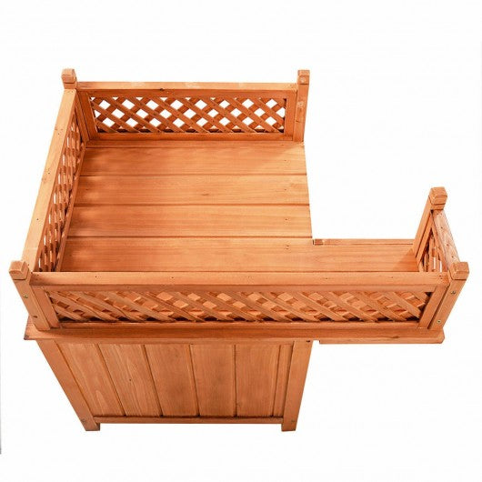 Wood Pet Dog House with Roof Balcony & Bed Shelter