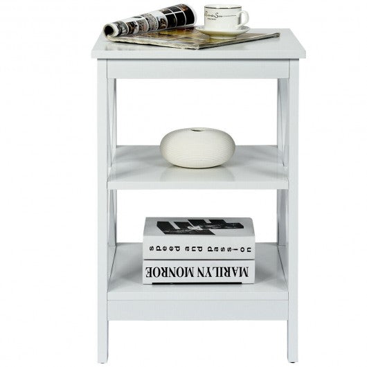 3-Tier Nightstand End Table with X Design Storage