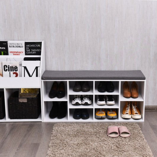 10-Cube Organizer Entryway Padded Shoe Storage Bench