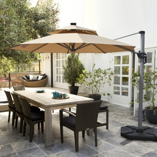 12ft 360° Rotation Aluminum Solar LED Patio Cantilever Umbrella-Beige