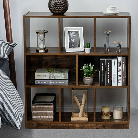 Open Compartments Industrial Freestanding Bookshelf-Brown