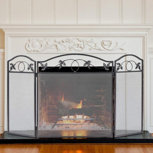 3 Panel Folding Steel Fireplace Screen Doors
